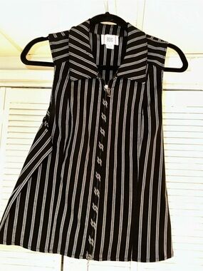 BDG Black & White Striped Zip-Front Top